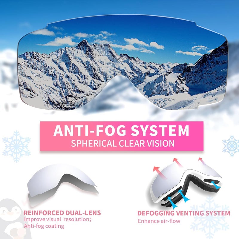 Freela Kids Ski Snowboard Goggles for Toddler(3-14) Youth Anti Fog Anti UV Goggles Girls Boys Snow Skiing Equipment - Image 5